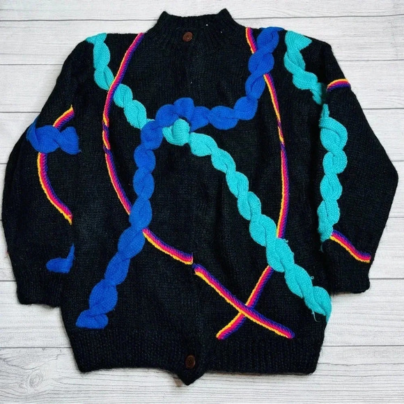 Magnolia Vintage Wool Mohair Blend‎ Abstract Y2K Button Up Sweater Size Medium - Picture 1 of 5